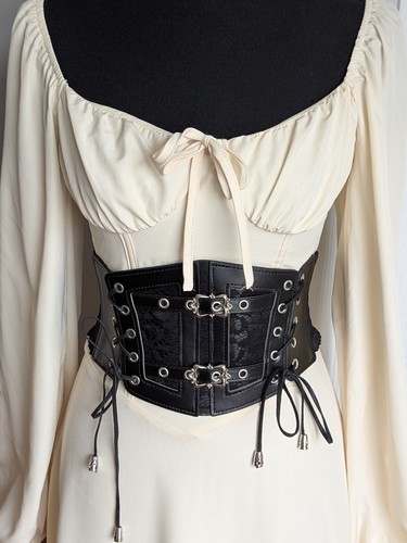 Black faux leather - black, corset