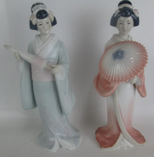 Two Vintage Multicoloured Geisha Girl Figurines Approx. Height 25 Cm - Unboxed