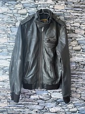 Superdry Leather Jacket Men's Medium Black Motorcycle Biker MOTO Brad Real Soft