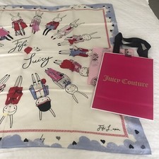 Fifi Lapin & Juicy Couture Fashion Print Silk Scarf NEW Beautiful! Rare & HTF