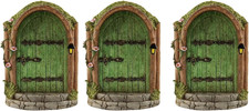 3Pcs Green Fairy Door Wooden Miniature Fairy Garden Doors Outdoor Mini Gnome Hou