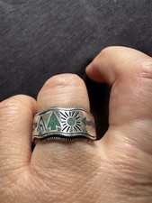 Vintage CR 925  Sterling  Silver Navajo Style Gem Inlay Sunshine Ring -uk Size O