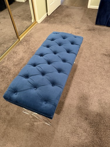 Large navy blue velvet bench - navy,