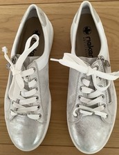 RIEKER SILVER LEATHER ZIP & LACE UP TRAINERS SIZE SIZE 8 (42)