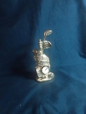 Chrome Miniature Golf Caddy With a 1 Iron & 19th Hole Pole & Quartz Clock .GC