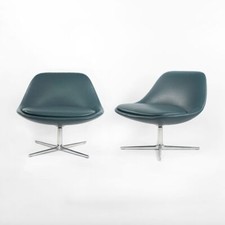 2018 Bernhardt Design Chiara Swivel Chairs Blue Leather & Aluminum 1x Available