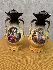 Antique Pair of 11" English Mantel Vases Victorian Style ~ Dated 1912