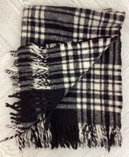 Vintage Retro Small Black White Check Tartan Rug 31” X 48” Fringed 100% Wool #VJ