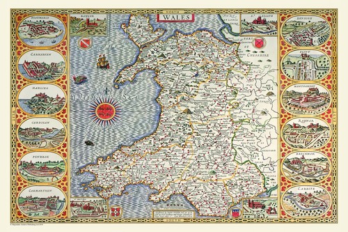 Old map wales 1611 by - of,