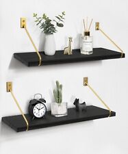 Gronda Wooden Floating Shelves, Wall Mounted Shelf Storage with U Metal Rustic