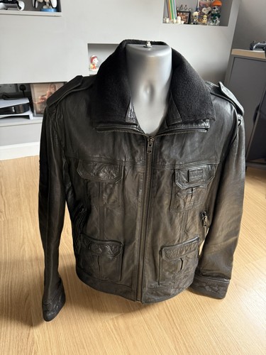 Superdry black leather biker - black,