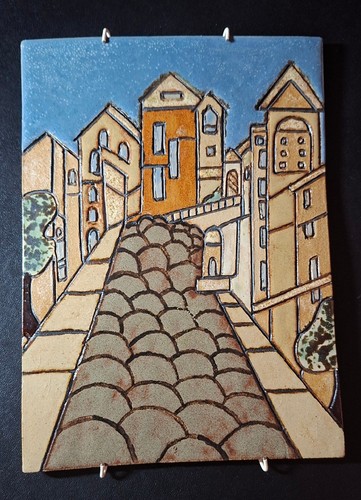 Greek village ceramic tile - ceramic,
