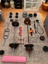 Home Gym Equipment Set - Bench Press, EZ Curl Bar, Barbell, Tricep Bar, Dumbells