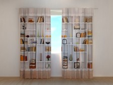 Printed Curtain White Bookcase