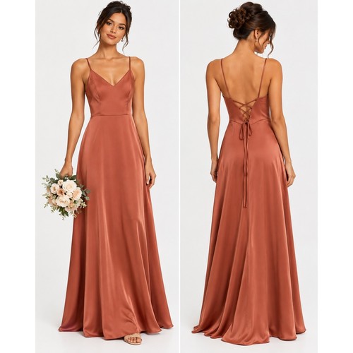 Azazie rust satin maxi - azazie,