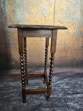Antique Oak Victorian Barley Twist Leg Side Table Scalloped Pie Crust Edge