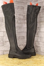 BLACK FAUX LEATHER THIGH HIGH PLATFORM SOCK BOOTS SIZE 7 / 40 ZARA GOOD USED CON