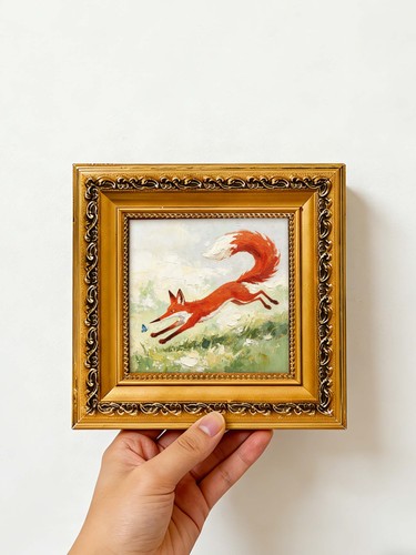 Red fox chasing blue butterfly - red,