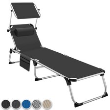 Sun Lounger Padded Folding Bed Heavy Duty Loungers Waterproof with Shade