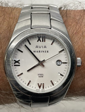 Avia Mariner Steel 100M Mens Quartz Watch 100802 -New Glass -Clean -Working Well