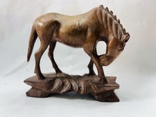 Antique chinese hand carved wooden horse with glass eyes-98/110 mm