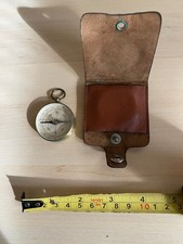 Vintage Brass Pocket Compass Marked "Foreign" Working Order with leather case