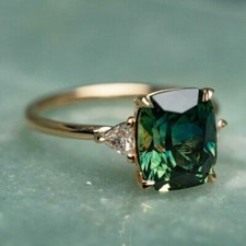 Women Emerald Fashion Wedding Engagement Ring Jewelry Yellow Gold Filled Rings #
