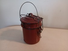 Antique Red Enamel 3 Piece Round Lunch Pail Bucket 3 piece Clip Down Lid