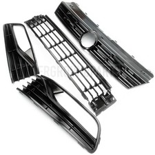 VW POLO 6R 6C ALL GLOSS BLACK FRONT BUMPER GRILLES UPPER LOWER FOG LIGHT COVERS