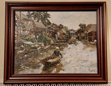 Beautiful Heavy Impasto Asian School, Thai? Oil Painting Signed