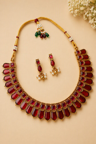 Red palakka mala jewellery - jewellery, set