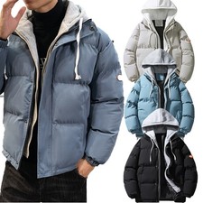 Men Winter Jacket Hoodie Bomber Warm Padded Puffer Quilted Hooded Coat Windproof