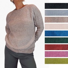Womens Chenille Crew Neck Jumper Long Sleeve Knitted Sweater Cosy Winter Warm
