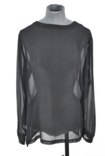 Topshop Sheer Blouse Black Long Sleeve Minimalist Top Crew Neck Sexy Size UK 10