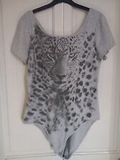 George Women's Leopard Print Bodysuit Cotton Blend Size 18 Grey Marle