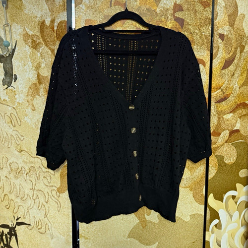 Womens black open - open-knit, v-neck