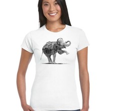 Music Elephant Womens Funny 80s Ghetto Blaster T-Shirt Retro Hi-Fi DJ Stereo