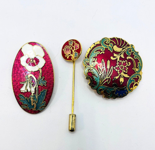 Three red vintage cloisonne - red,