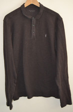Mens All Saints Muse Brown Textured L/S Polo Shirt UK Large