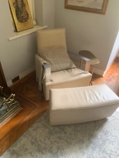 Ligne Roset Neo  Beige Leather Rocking Chair And Matching Footstool