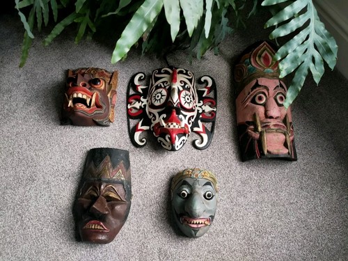 Vintage wood masks hand - x5,