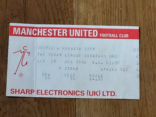 Ticket 1986 manchester - ticket, 1986/87