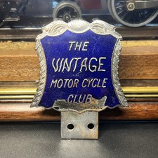 Vintage Chrome Enamel The Vintage Motor Cycle Club Car  Badge Bar Auto Emblem