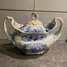BRAMELD/ROCKINGHAM SERVING TUREEN - BLUE TRANSFERWARE DON QUIXOTE - C1830's