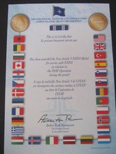 GENUINE NATO MEDAL CERTIFICATE