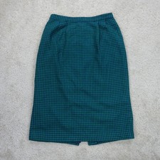 Vintage Skirt Womens Size 10 Blue Green Houndstooth Wool Blend Lined Pockets