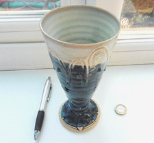 Castle Arch Pottery Vase Irish Stoneware Handmade Kilkenny Blue Drip Glaze. 7"