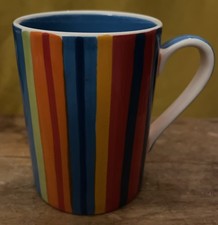 Whittard of Chelsea mug multicoloured rainbow stripes, blue inside hand painted 