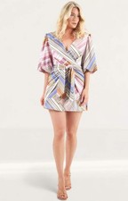 Keepsake The Label Womens Printed Mini Dress V-Neck Tie Waist RRP £245