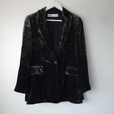 Zara Crushed Velvet  Blazer Jacket Mulberry Silk Blend Tuxedo Size S Small 8 10 